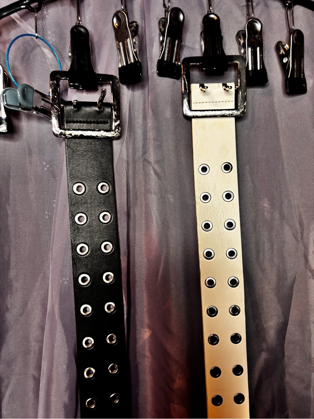 Punk Rock Belt Lot Featuring White & Black Faux Leather Double Grommet Xl